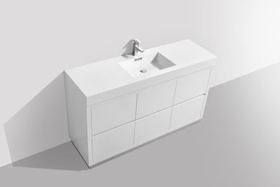 KubeBath Bliss 60" Single Sink High Gloss White Free Standing Modern Bathroom Vanity