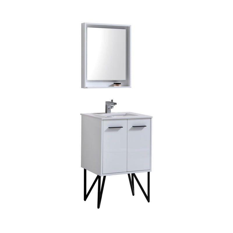 KubeBath Bosco 24" Modern Bathroom Vanity w/ Quartz Countertop and Matching Mirror