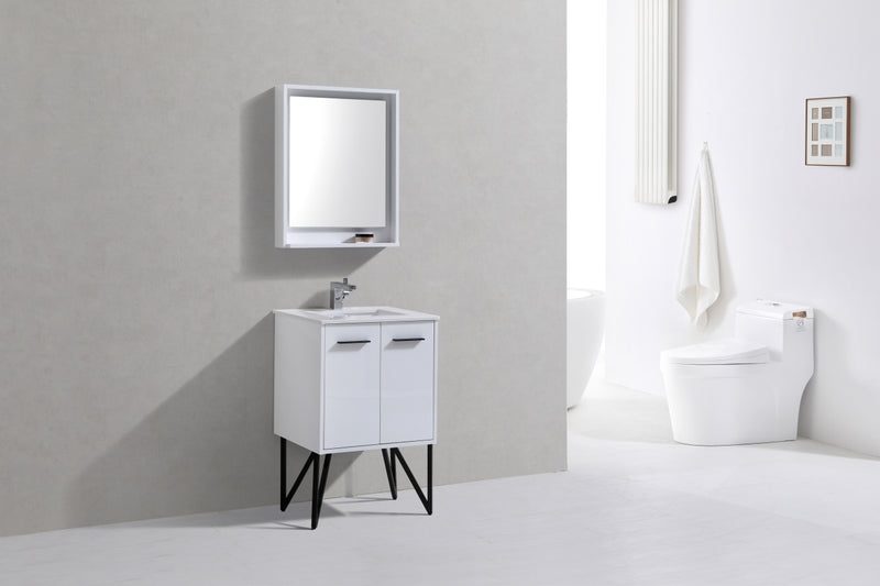 KubeBath Bosco 24" Modern Bathroom Vanity w/ Quartz Countertop and Matching Mirror