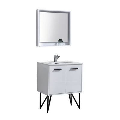 KubeBath Bosco 30" Modern Bathroom Vanity w/ Quartz Countertop and Matching Mirror