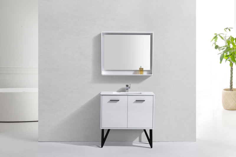KubeBath Bosco 36" Modern Bathroom Vanity w/ Quartz Countertop and Matching Mirror
