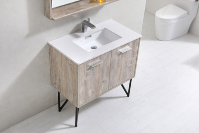 KubeBath Bosco 36" Modern Bathroom Vanity w/ Quartz Countertop and Matching Mirror