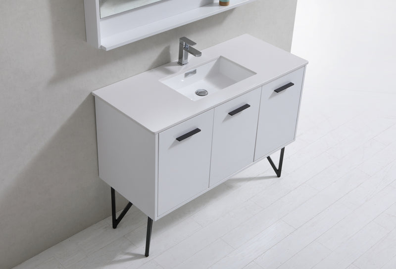 KubeBath Bosco 48" Modern Bathroom Vanity w/ Quartz Countertop and Matching Mirror