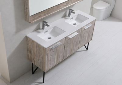 KubeBath Bosco 60" Double Sink Modern Bathroom Vanity w/ Quartz Countertop and Matching Mirror