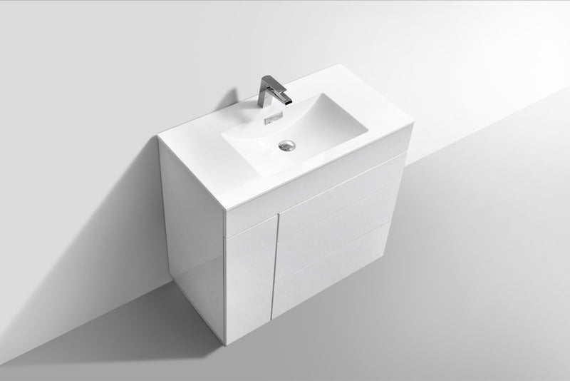 KubeBath Milano 36" High Glossy White  Modern Bathroom Vanity