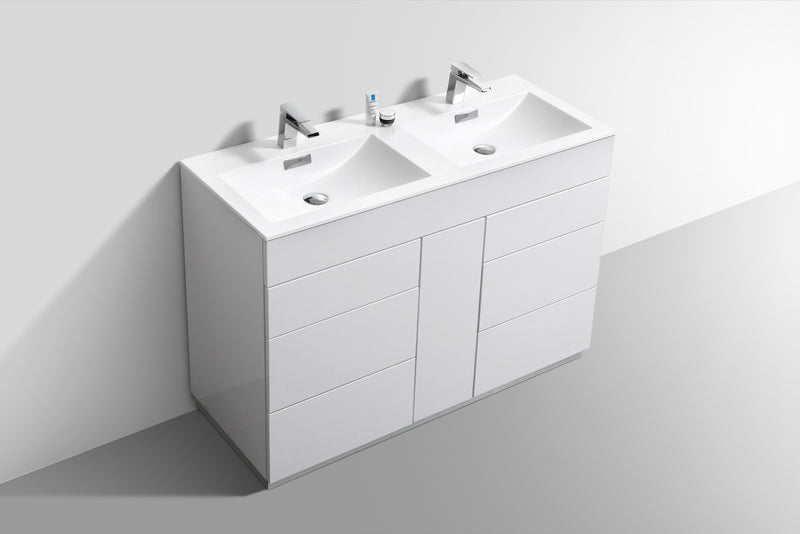 KubeBath Milano 48" Double Sink High Glossy White  Modern Bathroom Vanity