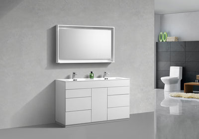 KubeBath Milano 60" Double Sink High Glossy White  Modern Bathroom Vanity