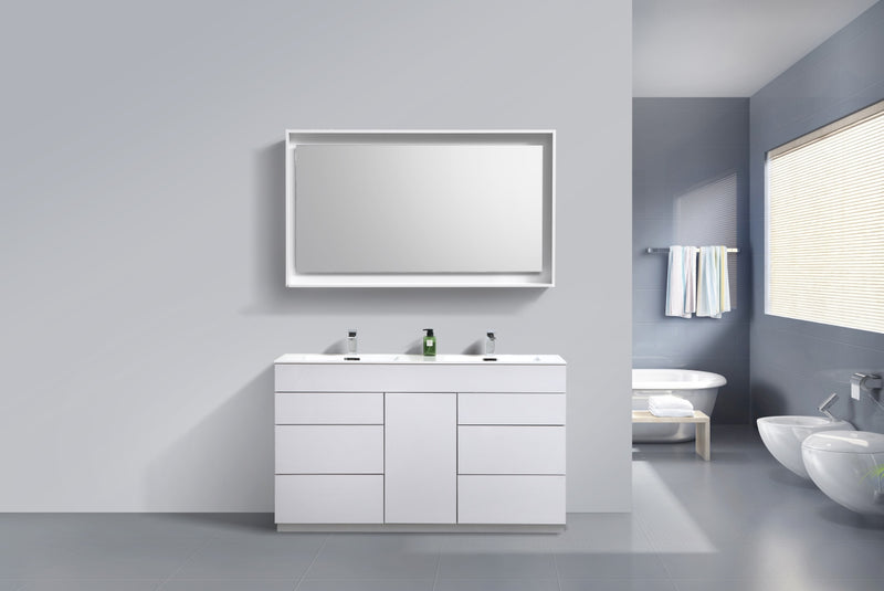 KubeBath Milano 60" Double Sink High Glossy White  Modern Bathroom Vanity
