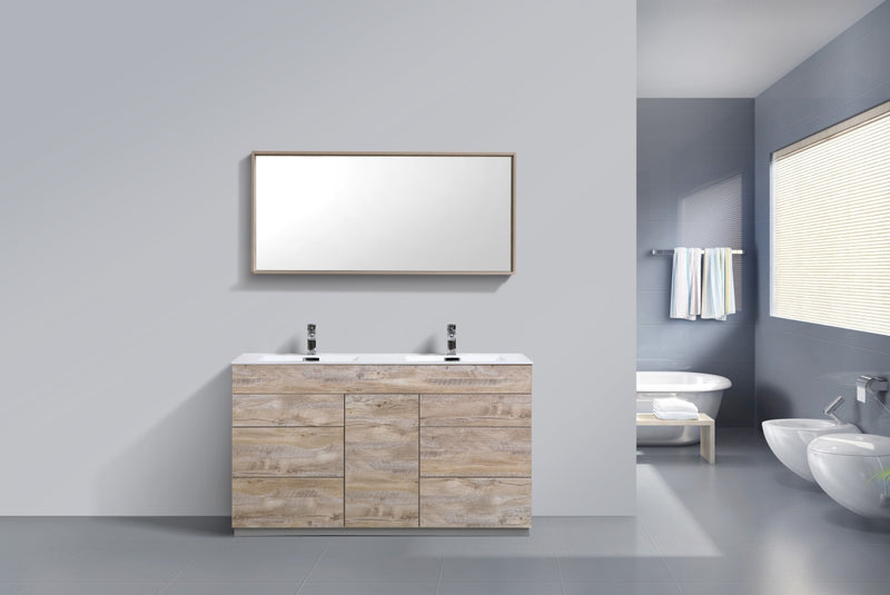 KubeBath Milano 60"Double Sink Nature Wood Modern Bathroom Vanity