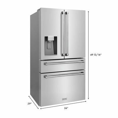 ZLINE 36" 21.6 cu. ft Freestanding French Door Refrigerator with Water and Ice Dispenser in Fingerprint Resistant Stainless Steel (RFM-W-36)