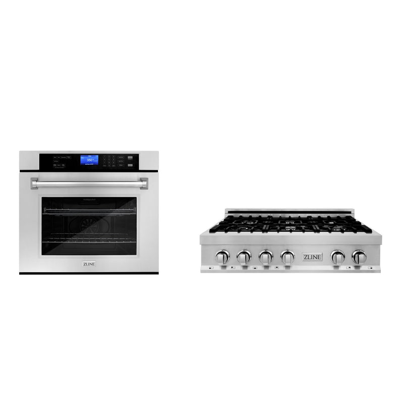 ZLINE Kitchen Package with 36" Stainless Steel Rangetop and 30" Single Wall Oven (2KP-RTAWS36)