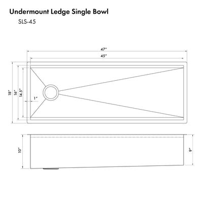 ZLINE Garmisch 45 Inch Undermount Single Bowl Sink in DuraSnow® Stainless Steel with Accessories (SLS-45S)