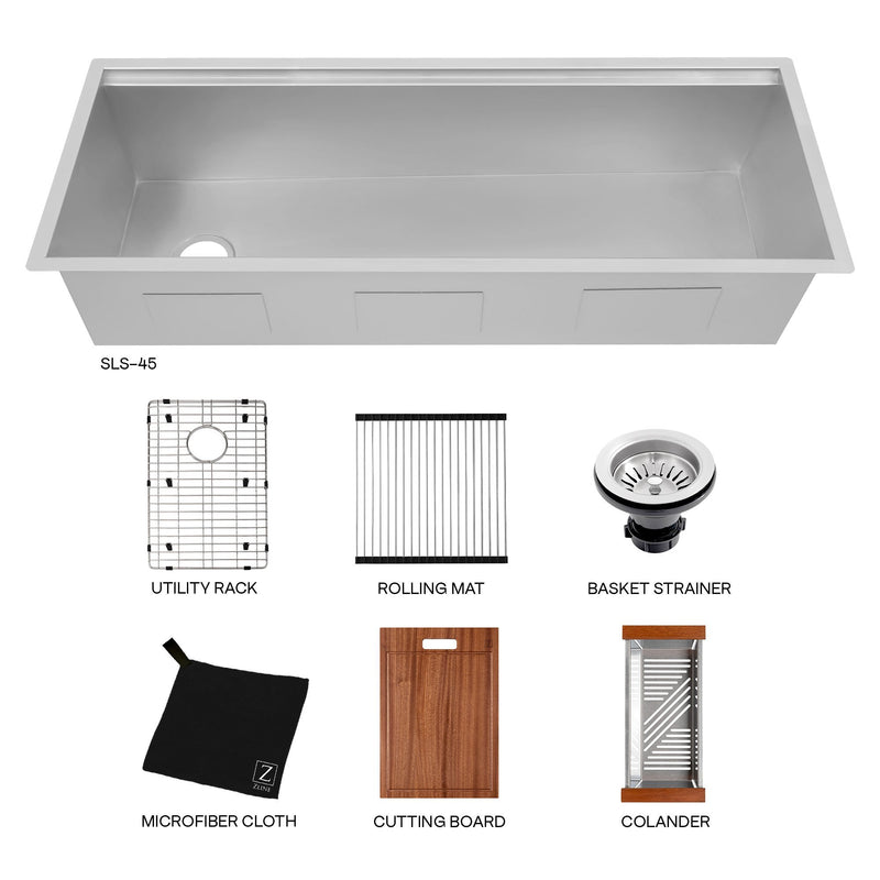 ZLINE Garmisch 45 Inch Undermount Single Bowl Sink in Stainless Steel with Accessories (SLS-45)