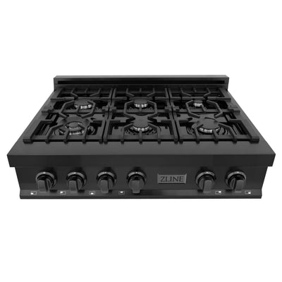 ZLINE 36" Porcelain Gas Stovetop in Black Stainless Steel with 6 Gas Burners (RTB-BR-36)