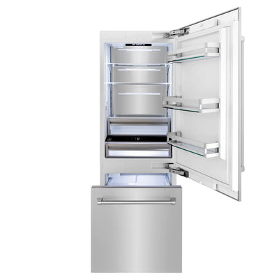 ZLINE 30" 16.1 cu. ft. Built-In 2-Door Bottom Freezer Refrigerator with Internal Water and Ice Dispenser in Stainless Steel (RBIV-304-30)