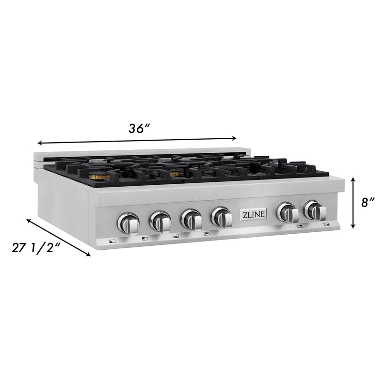 ZLINE 36" Porcelain Gas Stovetop in DuraSnow® Stainless Steel with 6 Gas Burners (RTS-36)