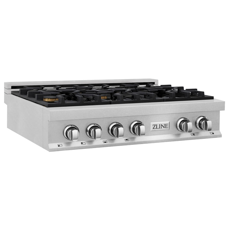 ZLINE 36" Porcelain Gas Stovetop in DuraSnow® Stainless Steel with 6 Gas Burners (RTS-36)