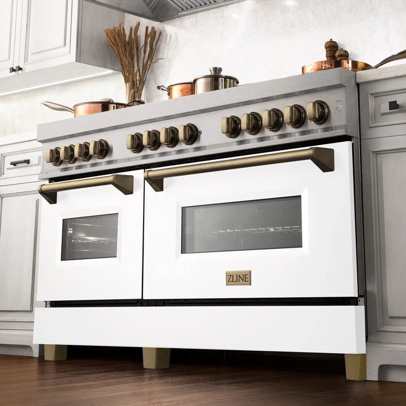 ZLINE Autograph Edition 60" 7.4 cu. ft. Dual Fuel Range with Gas Stove and Electric Oven in DuraSnow® Stainless Steel with White Matte Door and Accents (RASZ-WM-60)