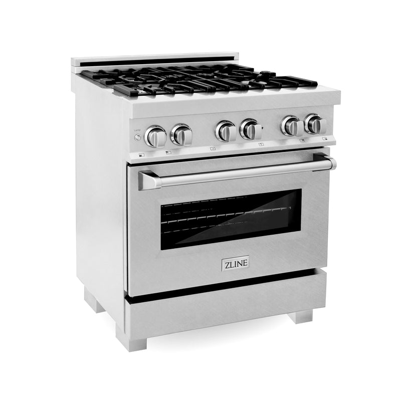 ZLINE 30" 4.0 cu. ft. Dual Fuel Range with Gas Stove and Electric Oven in DuraSnow® Stainless Steel with Color Door Options (RAS-SN-30)