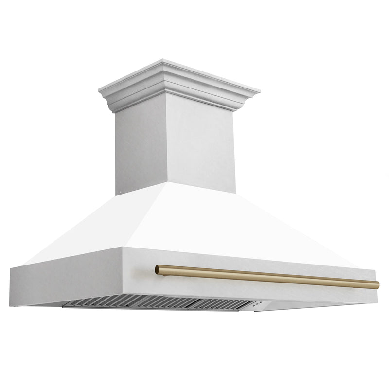 48" ZLINE Autograph Edition DuraSnow® Stainless Steel Range Hood with White Matte Shell and Accented Handle (8654SNZ-WM48-G)