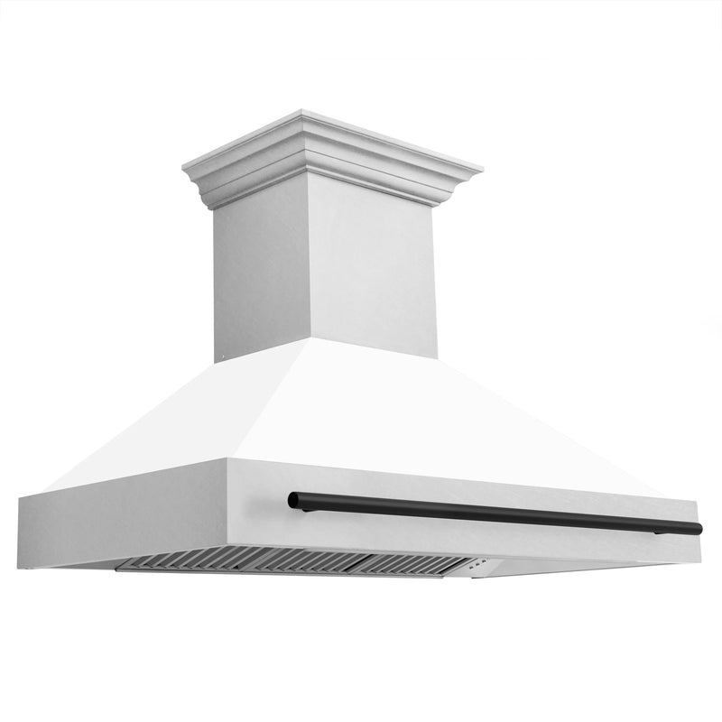 48" ZLINE Autograph Edition DuraSnow® Stainless Steel Range Hood with White Matte Shell and Accented Handle (8654SNZ-WM48-G)