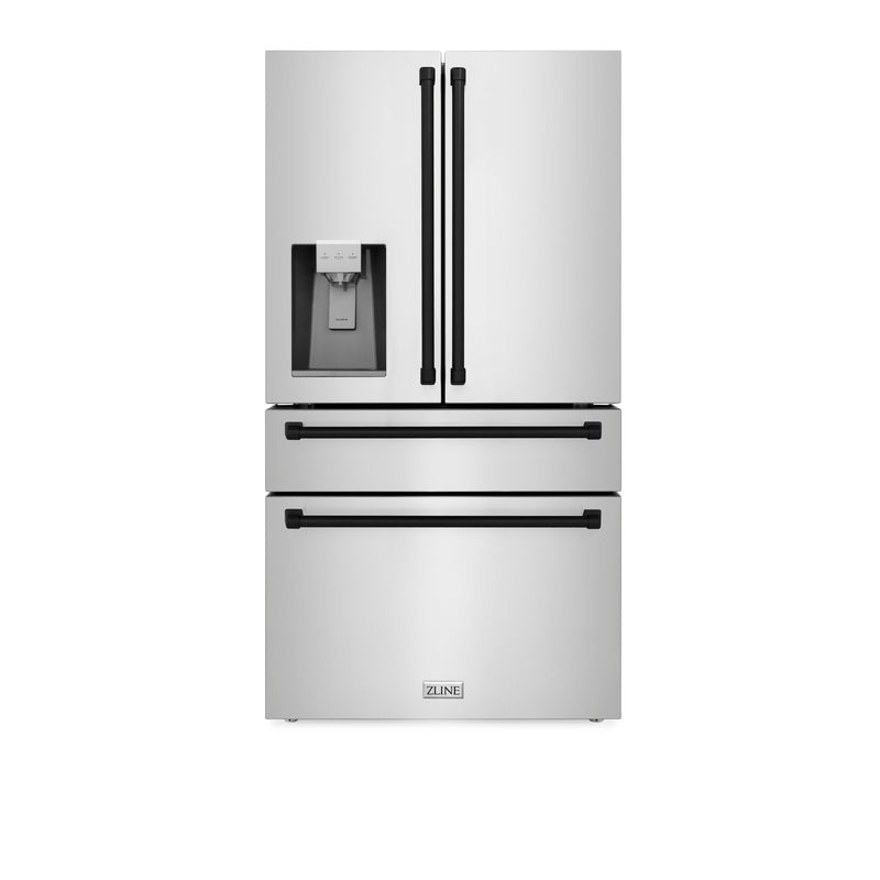 ZLINE 36" Autograph Edition 21.6 cu. ft Freestanding French Door Refrigerator with Water and Ice Dispenser in Fingerprint Resistant Stainless Steel with Accents (RFMZ-W-36-G)