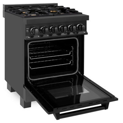 ZLINE 24" 2.8 cu. ft. Dual Fuel Range with Gas Stove and Electric Oven in Black Stainless Steel with Brass Burners (RAB-BR-24)
