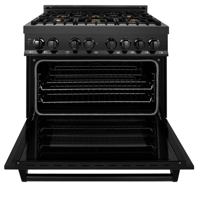 ZLINE 36" 4.6 cu. ft. Dual Fuel Range with Gas Stove and Electric Oven in Black Stainless Steel with Brass Burners (RAB-BR-36)