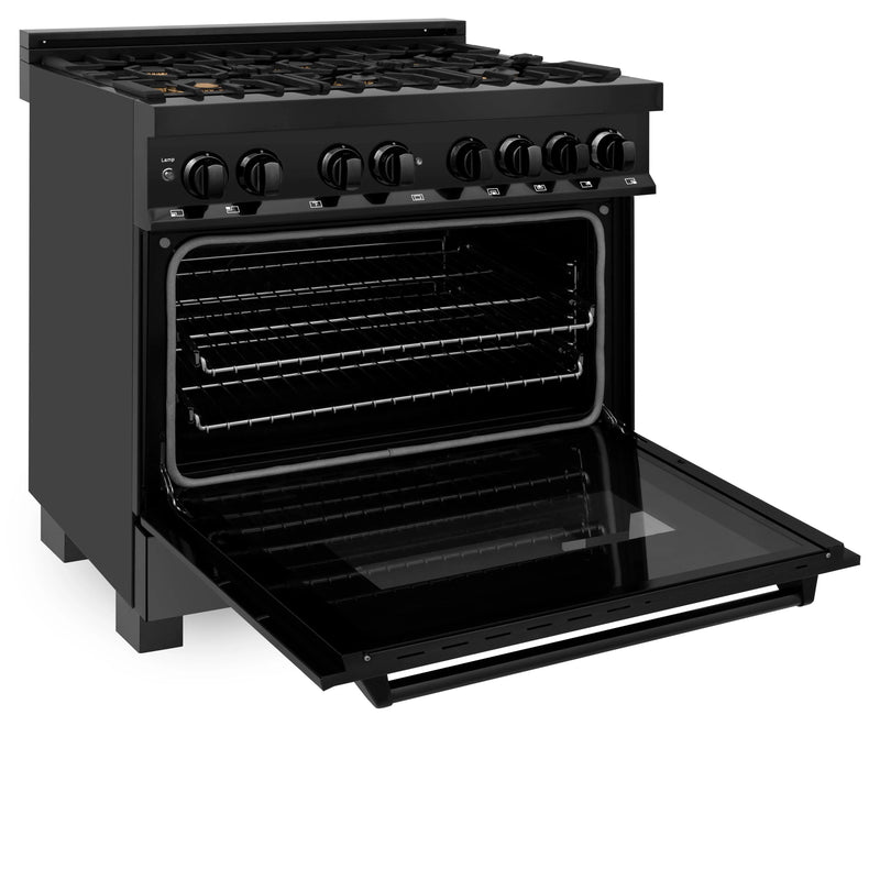 ZLINE 36" 4.6 cu. ft. Dual Fuel Range with Gas Stove and Electric Oven in Black Stainless Steel with Brass Burners (RAB-BR-36)