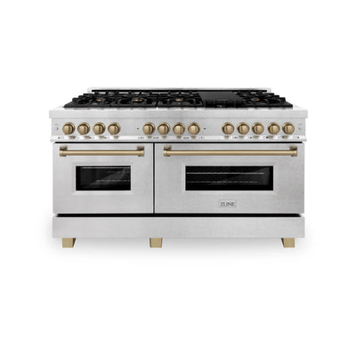 ZLINE Autograph Edition 60" 7.4 cu. ft. Dual Fuel Range with Gas Stove and Electric Oven in DuraSnow Stainless Steel with Accents (RASZ-60)