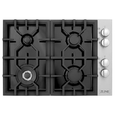 ZLINE 30" Dropin Gas Stovetop with 4 Gas Brass Burners and Black Porcelain Top (RC30-PBT)