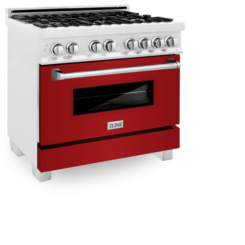 ZLINE 36" Professional Dual Fuel Range in DuraSnow® Stainless Steel with Color Door Options (RAS-SN-36)