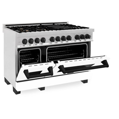 ZLINE Autograph Edition 48" 6.0 cu. ft. Dual Fuel Range with Gas Stove and Electric Oven in DuraSnow® Stainless Steel with White Matte Door with Accents (RASZ-WM-48)
