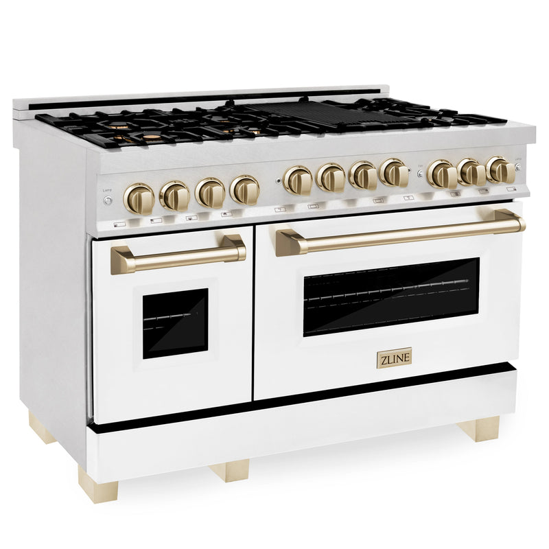 ZLINE Autograph Edition 48" 6.0 cu. ft. Range with Gas Stove and Gas Oven in DuraSnow® Stainless Steel with White Matte Door (RGSZ-WM-48)