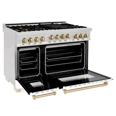 ZLINE Autograph Edition 48" 6.0 cu. ft. Range with Gas Stove and Gas Oven in DuraSnow® Stainless Steel with White Matte Door (RGSZ-WM-48)