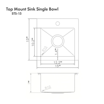 ZLINE Donner 15 inch Topmount Single Bowl Bar Sink in DuraSnow® Stainless Steel (STS-15S)