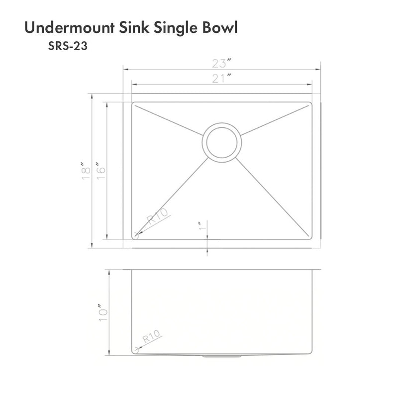 ZLINE Meribel 23 Inch Undermount Single Bowl Sink in DuraSnow® Stainless Steel (SRS-23S)