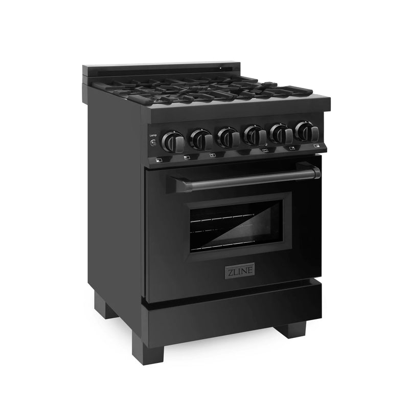 ZLINE 24" 2.8 cu. ft. Dual Fuel Range with Gas Stove and Electric Oven in Black Stainless Steel (RAB-24)
