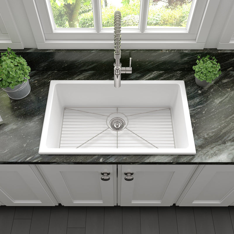 ZLINE 30" Rome Dual Mount Fireclay Sink in White Gloss (FRC5124-WH-30)