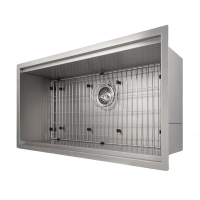 ZLINE Garmisch 33 Inch Undermount Single Bowl Sink in DuraSnow® Stainless Steel with Accessories (SLS-33S)