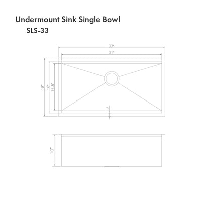 ZLINE 33" Garmisch Undermount Single Bowl Stainless Steel Kitchen Sink with Bottom Grid and Accessories (SLS-33)