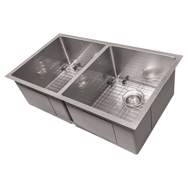 ZLINE Anton 33 Inch Undermount Double Bowl Sink in DuraSnow® Stainless Steel (SR50D-33S)