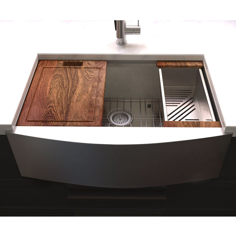 ZLINE Moritz Farmhouse 33 Inch Undermount Single Bowl Sink in Stainless Steel with Accessories (SLSAP-33)