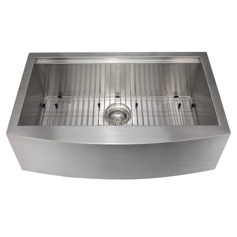 ZLINE Moritz Farmhouse 33 Inch Undermount Single Bowl Sink in DuraSnow® Stainless Steel with Accessories (SLSAP-33S)