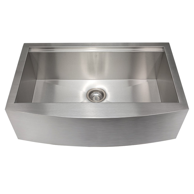 ZLINE Moritz Farmhouse 33 Inch Undermount Single Bowl Sink in DuraSnow® Stainless Steel with Accessories (SLSAP-33S)