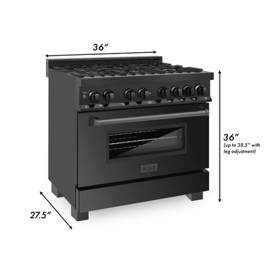 ZLINE 36" Black Stainless 4.6 cu.ft. 6 Gas Burner/Electric Oven Range (RAB-36)