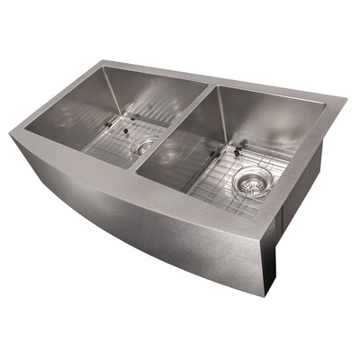 ZLINE Courchevel Farmhouse 36 Inch Undermount Double Bowl Sink in DuraSnow® Stainless Steel (SA60D-36S)