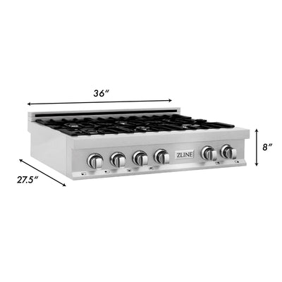 ZLINE 36" Porcelain Gas Stovetop in DuraSnow® Stainless Steel with 6 Gas Burners (RTS-36)