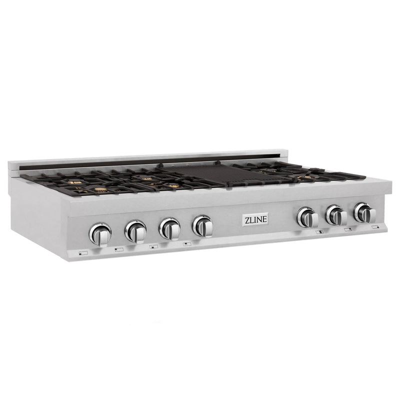 ZLINE 48" Porcelain Gas Stovetop in DuraSnow® Stainless Steel with 7 Gas and Griddle (RTS-48)