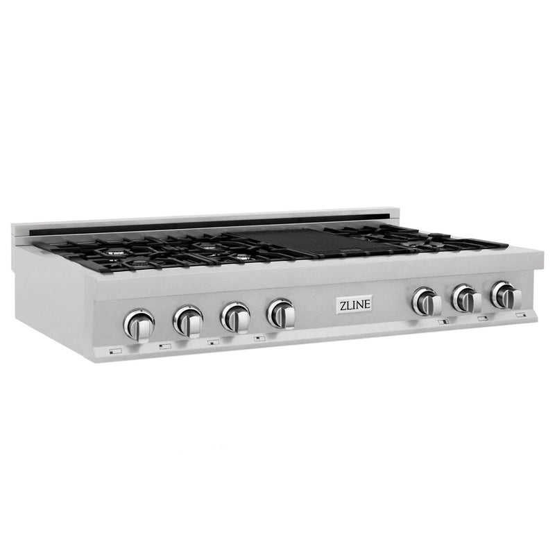 ZLINE 48" Porcelain Gas Stovetop in DuraSnow® Stainless Steel with 7 Gas and Griddle (RTS-48)